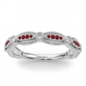 Antique Style Ruby & Diamond Wedding Ring Band in Platinum (0.20ct)